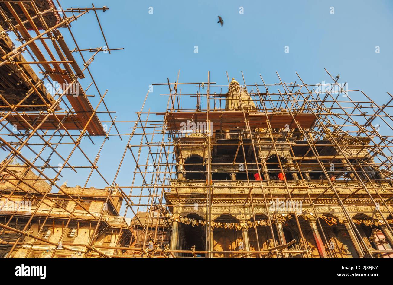 Wiederaufbau Krishna Mandir, Durbar Square, Patan, Nepal, beschädigt während des Erdbebens in Nepal 2015 Stockfoto