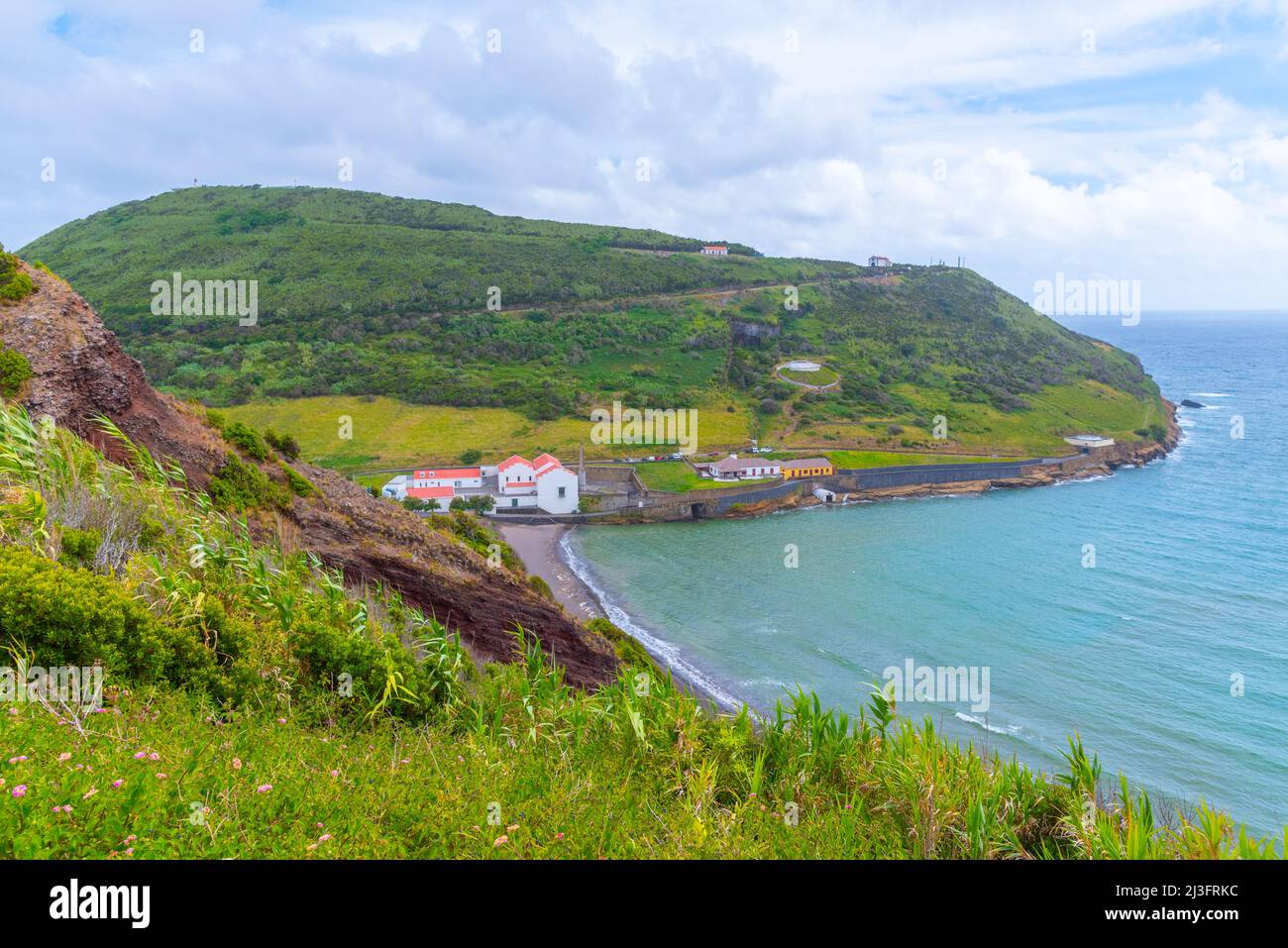 Porto Pim Strand auf der Insel Faial in Portugal. Stockfoto