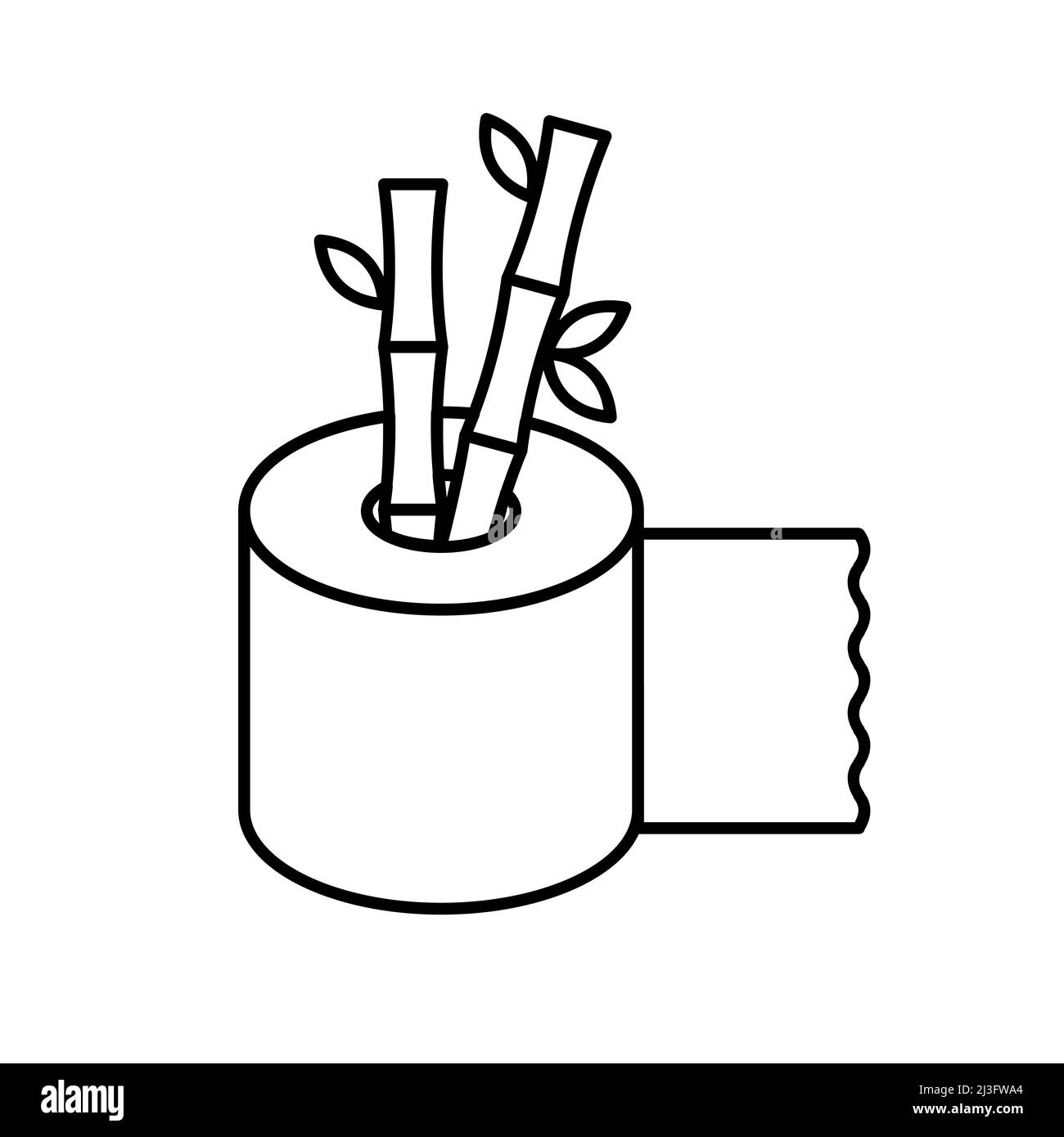 Symbol für Toilettenpapierlinie aus Bambus. Umweltfreundliche Papierindustrie ohne Bäume. Toilettenpapierrolle mit zwei Bambusstäbchen. Natürliches Bambuszellstoff-Produkt. Vektor Stock Vektor