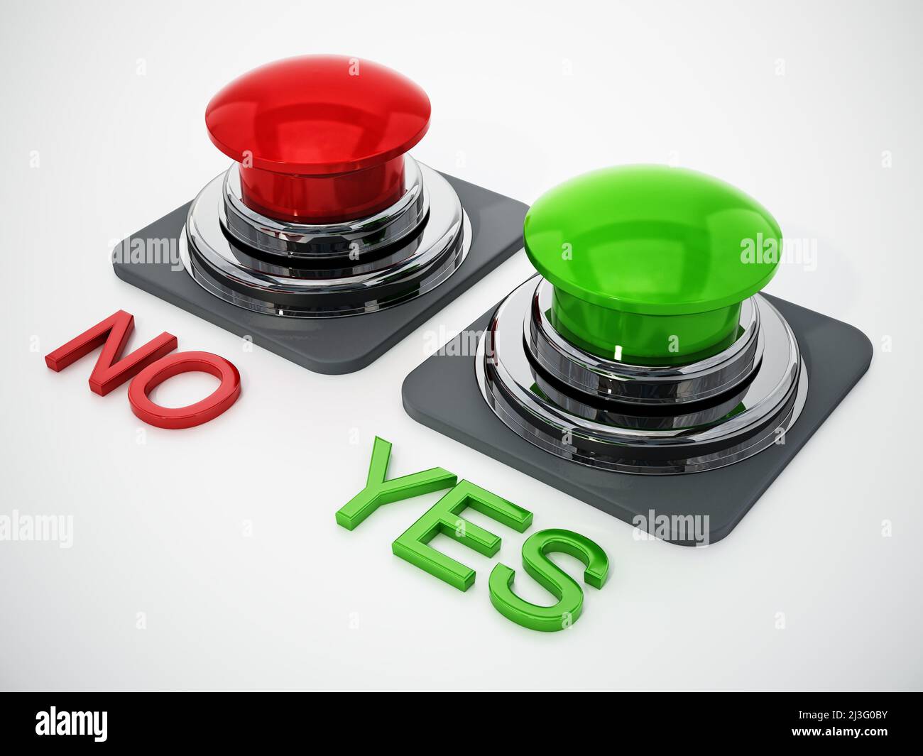 Auf weißem Hintergrund isolierte Tasten „Ja“ und „Nein“. 3D Abbildung. Stockfoto