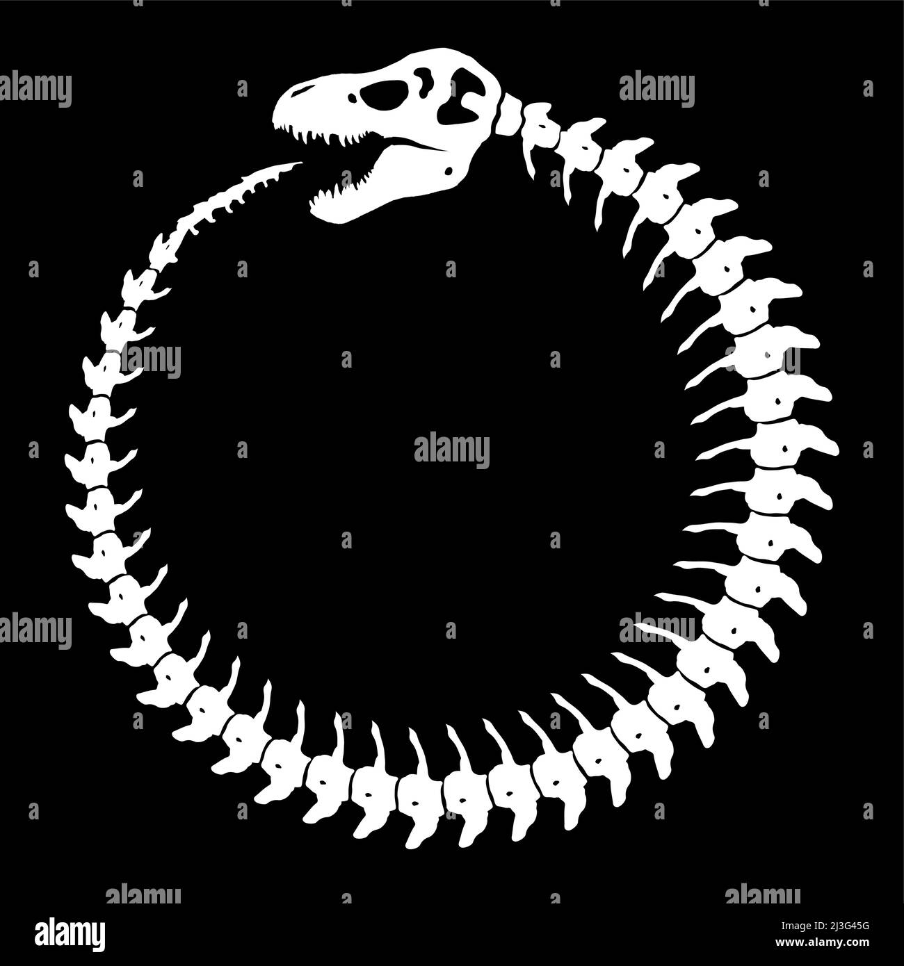 Dinosaurier-Skelett als Ouroboros Infinity-Symbol - weiß auf schwarz Stock Vektor