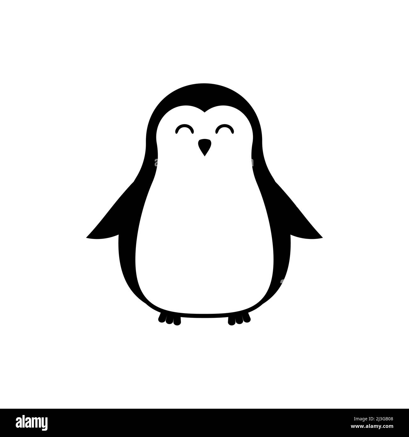 Vektor flache schwarze Umrisse Pinguin isoliert auf weißem Hintergrund Stock Vektor