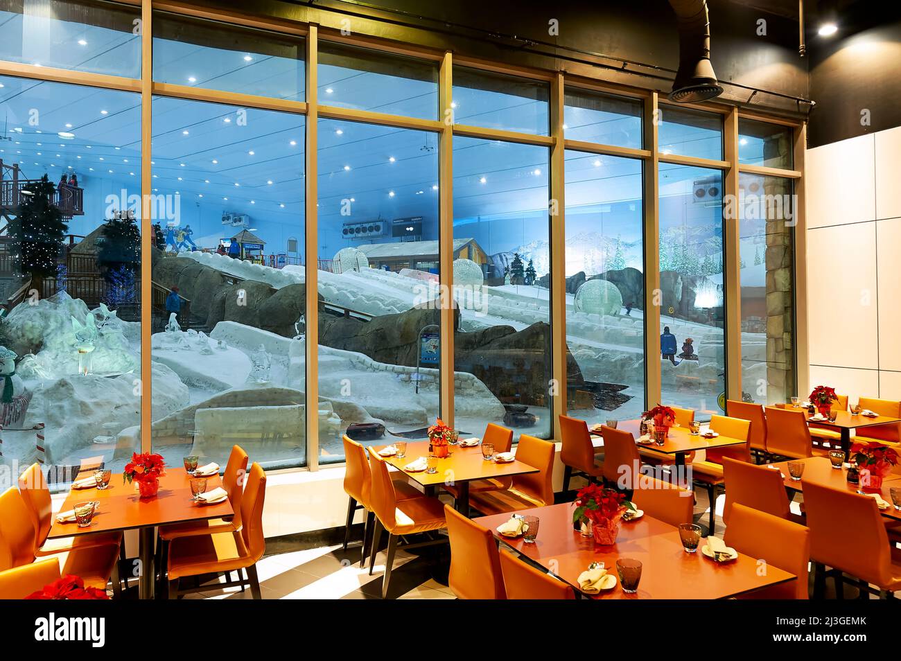 Dubai. VAE. Ski Dubai. St. Moritz Café Stockfoto