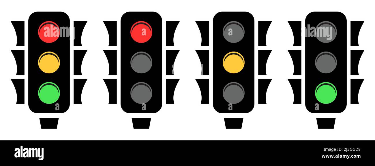 Ampelsymbole. Ampelsymbol mit roten, gelben und grünen Signalen. Vektordarstellung auf weißem Hintergrund isoliert Stock Vektor