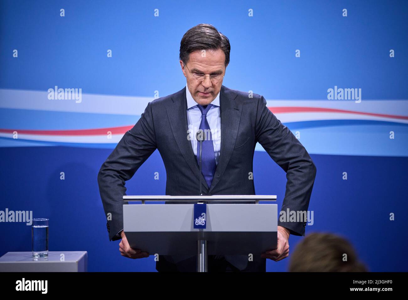 2022-04-08 15:25:07 DEN HAAG - Premierminister Mark Rutte während der Pressekonferenz nach dem wöchentlichen Ministerrat. ANP PHIL NIJHUIS niederlande Out - belgien Out Stockfoto