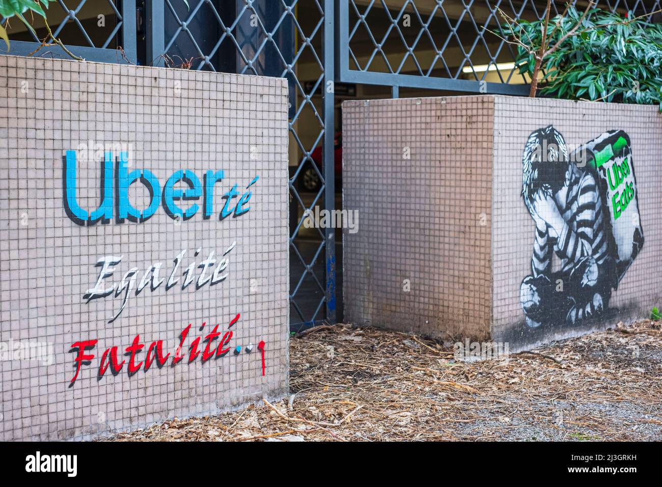 Frankreich, Isere, Grenoble, Uberté Egalité Fatalité... Wandgemälde des französischen Künstlers EZK für das Street Art Fest Grenoble Alpes 2021 Stockfoto