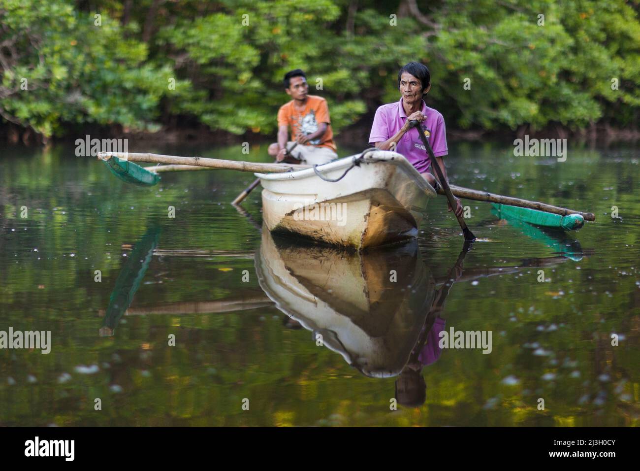 Philippinen, Palawan, Sabang Mangrove Forest, Kanutour auf dem Fluss Poyuy-Poyu Stockfoto