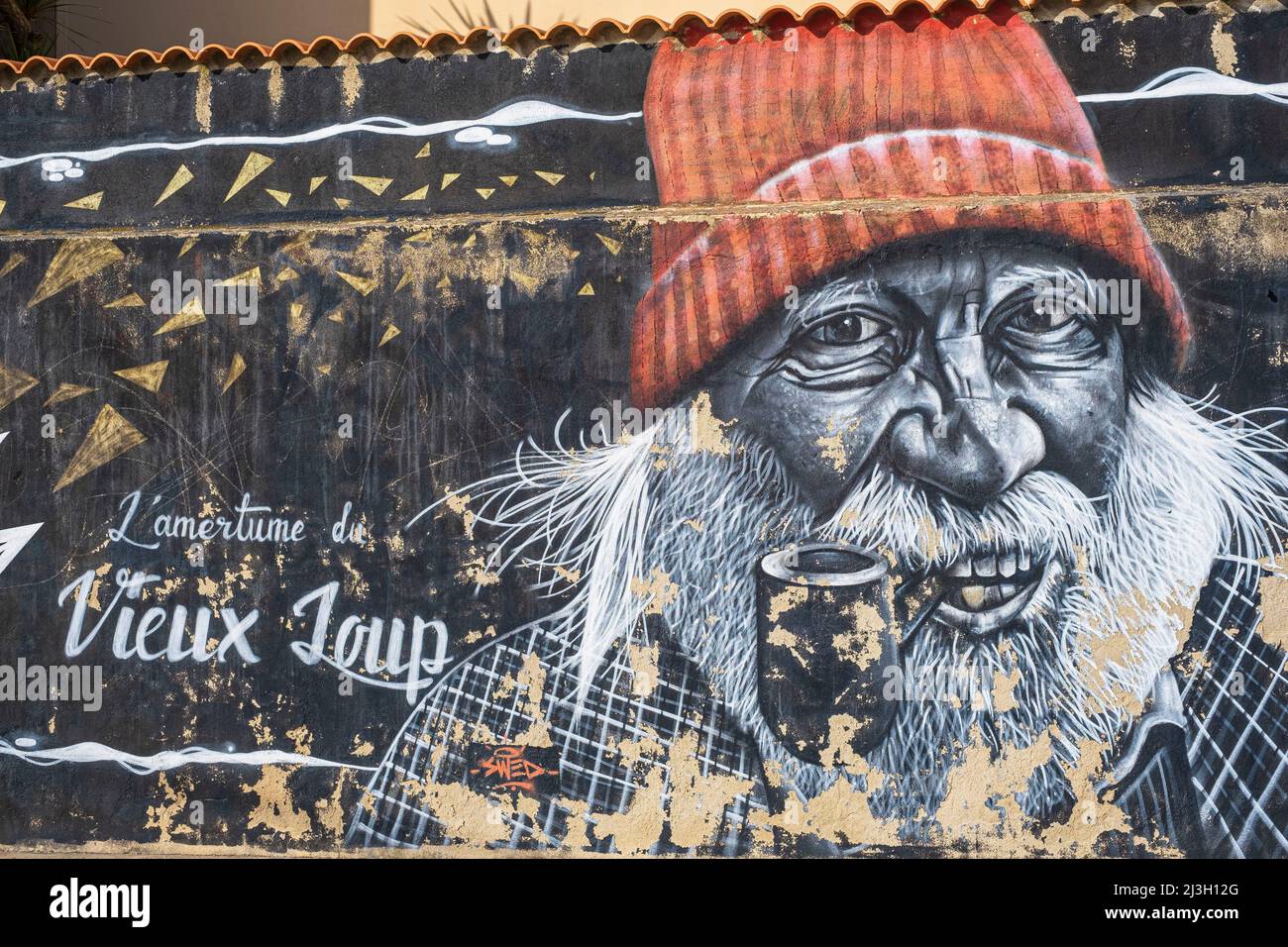 Frankreich, Herault, Sete, das Quartier Haut, Fresko des Künstlers Swed Oner Stockfoto