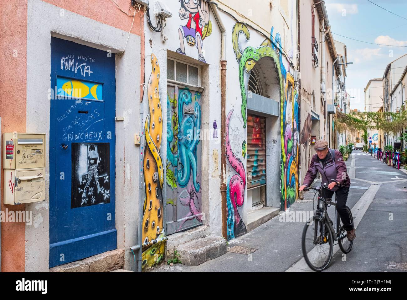 Frankreich, Herault, Sete, Wandmalereien in der Straße von Tunis Stockfoto
