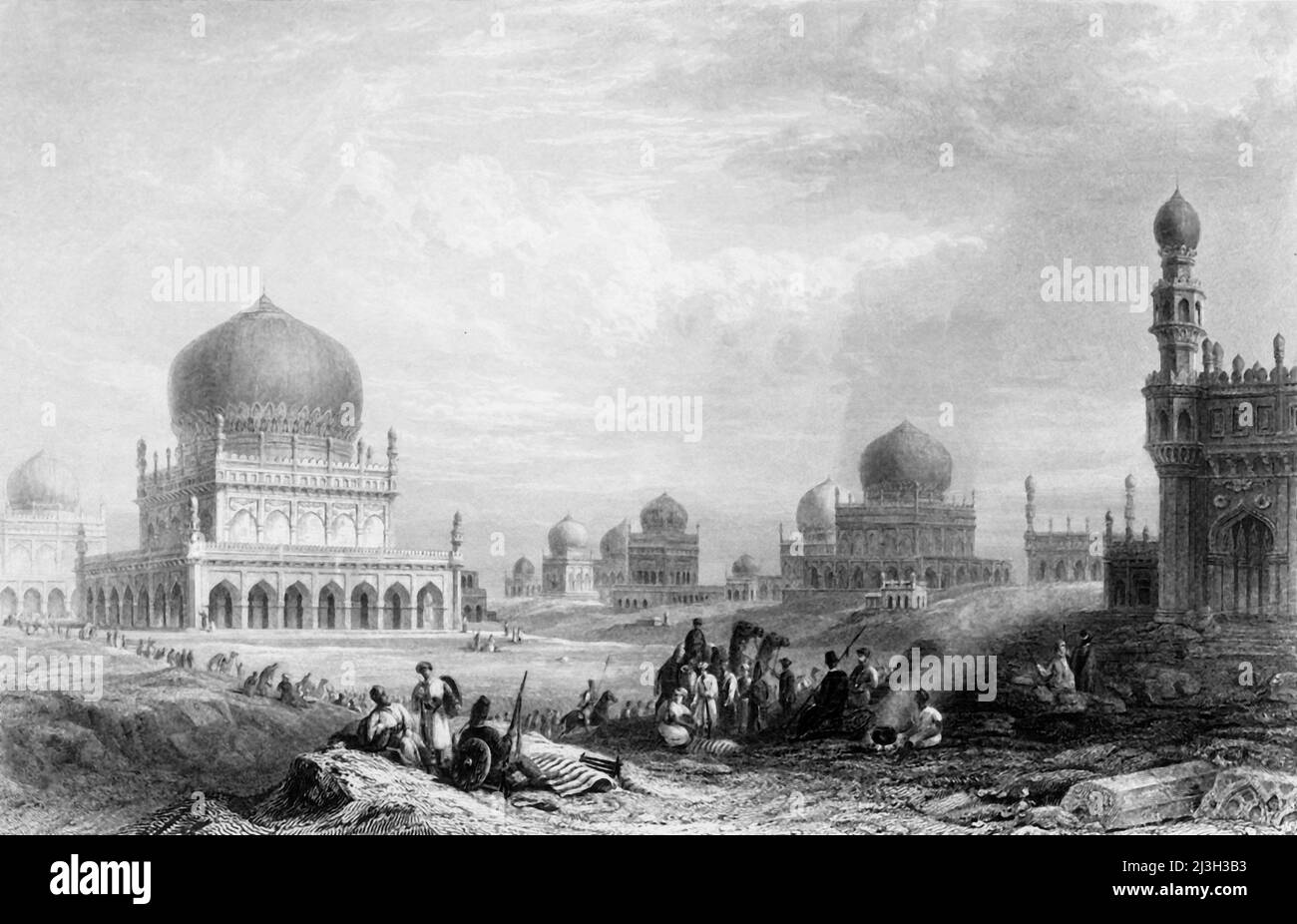 'Gräber der Könige von Golconda', 1845. Qutb Shahi-Gräber in Andhra Pradesh, Indien. Aus "Hindostan, The Shores of the Red Sea, and the Himalaya Mountains, Vol. II". [Fisher, Son &amp; Co., London, 1845] Stockfoto