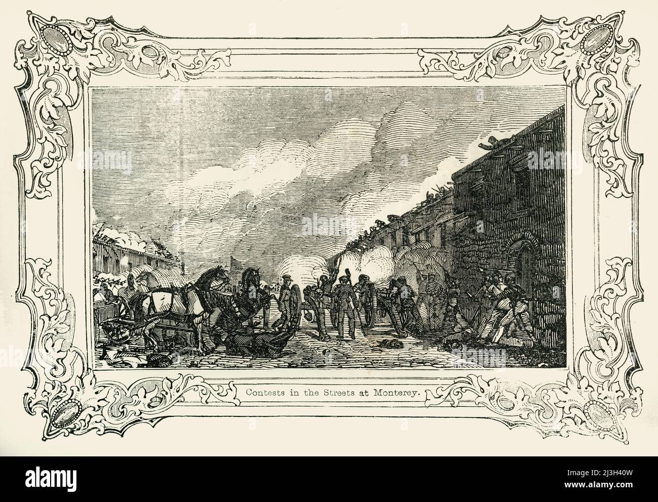 „Contests in den Straßen von Monterey“, 1849. Szene aus der Schlacht von Monterrey während des mexikanisch-amerikanischen Krieges. Aus "Pictorial History of Mexico and the Mexican war", von John Frost, LL.D.. [Thomas, Cowperthwait and Co., Philadelphia, 1849] Stockfoto