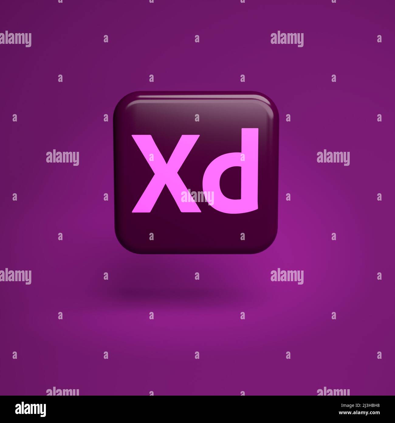 Logo des User Experience Design-Tools Adobe XD, das über einem nahtlosen Hintergrund schwebt Stockfoto