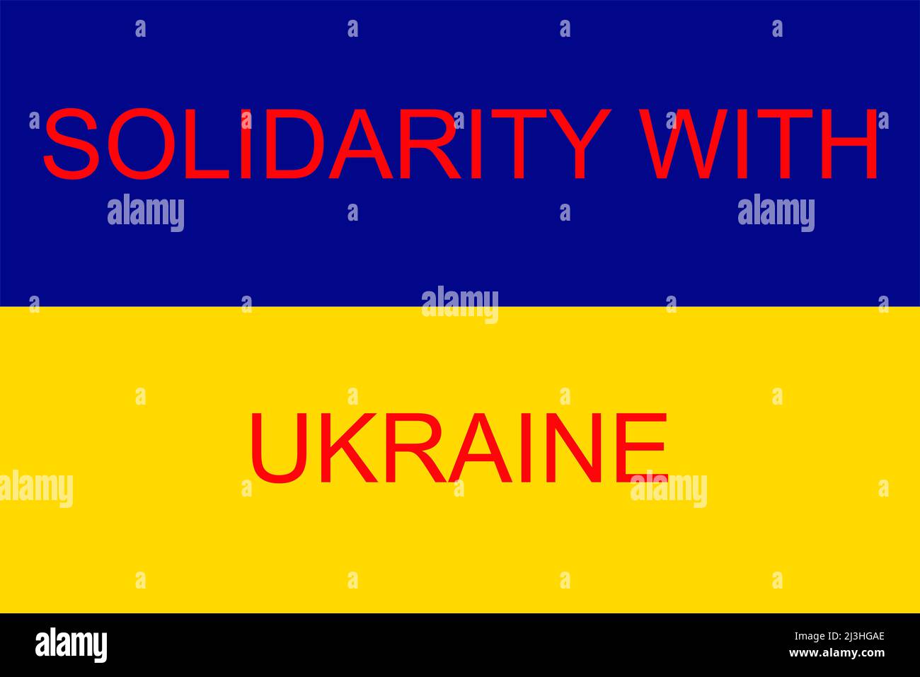 Aktuelle Nationalflagge des Landes Ukraine, mit Aufschrift Solidarität mit der ukraine Stockfoto