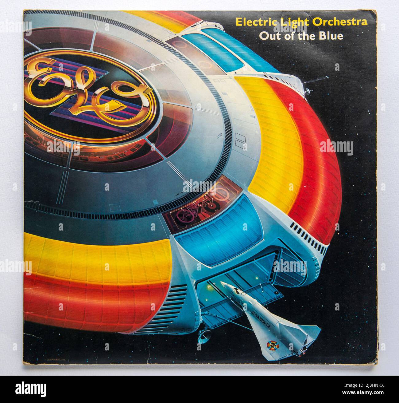 LP-Cover von Out of The Blue, dem siebten Studioalbum des Electric Light Orchestra, das 1977 veröffentlicht wurde Stockfoto