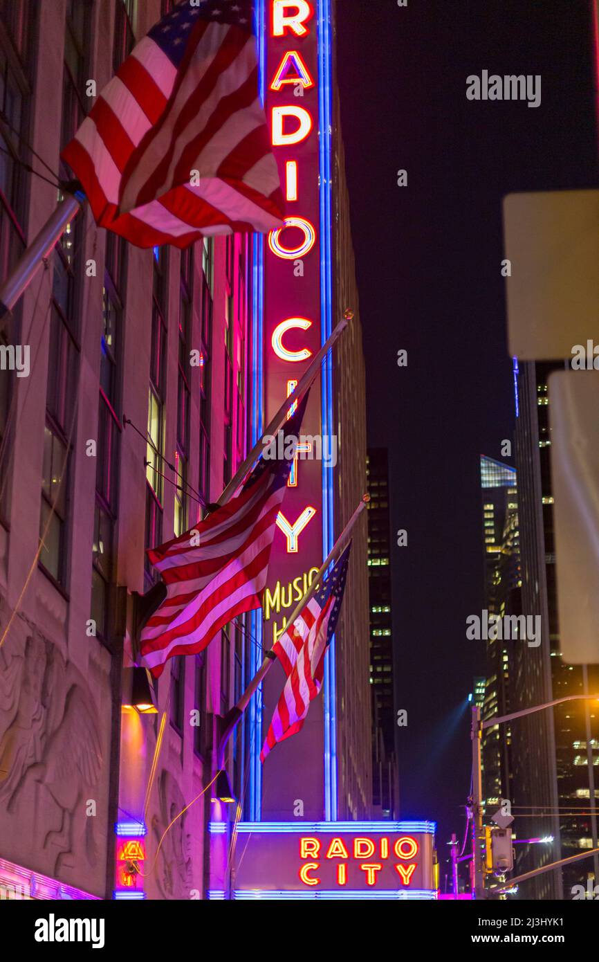 6 AV/W 51 ST, New York City, NY, USA, Radio City Music Hall Light Stockfoto