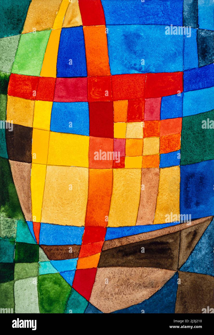 Aquarell von Heidrun Füssenhäuser rotes strahlendes Kreuz in Farbmosaik Stockfoto