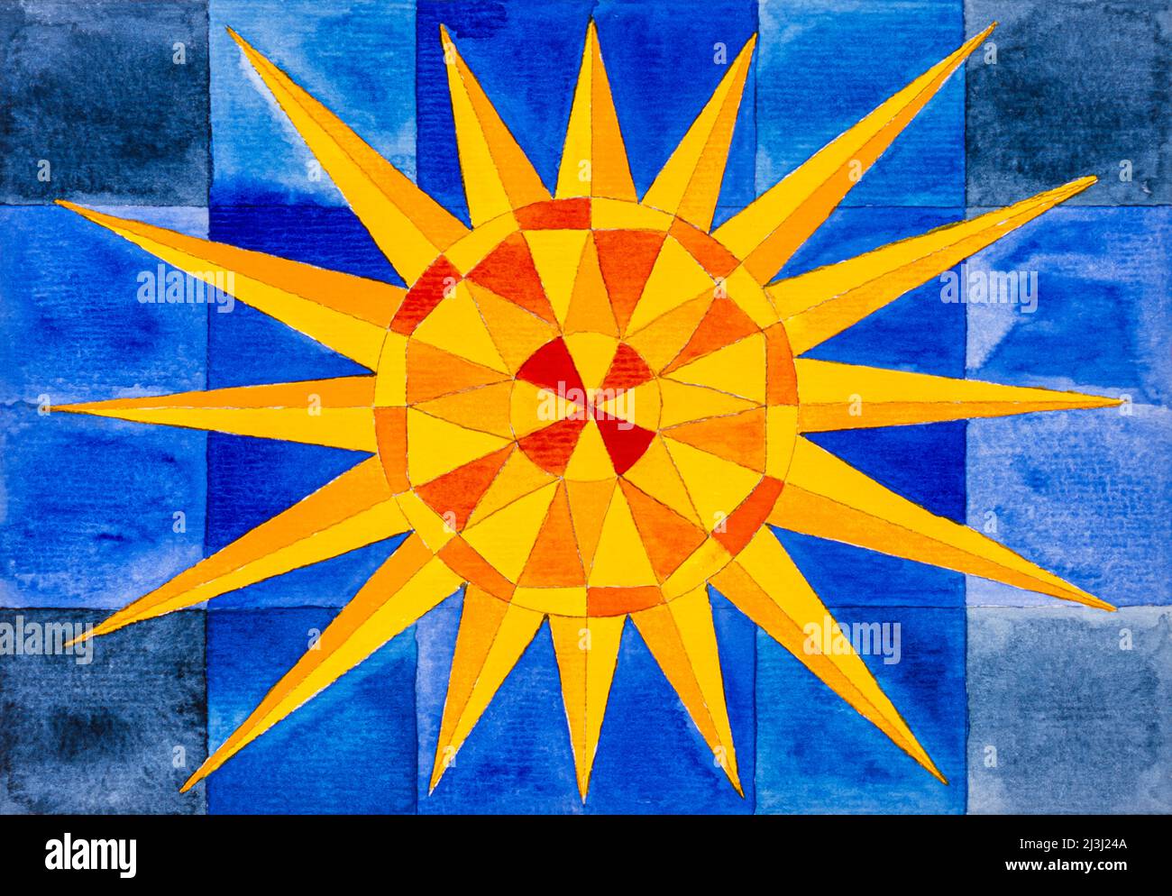 Aquarell von Heidrun Füssenhäuser Ein großer Stern auf blauem Hintergrund Stockfoto