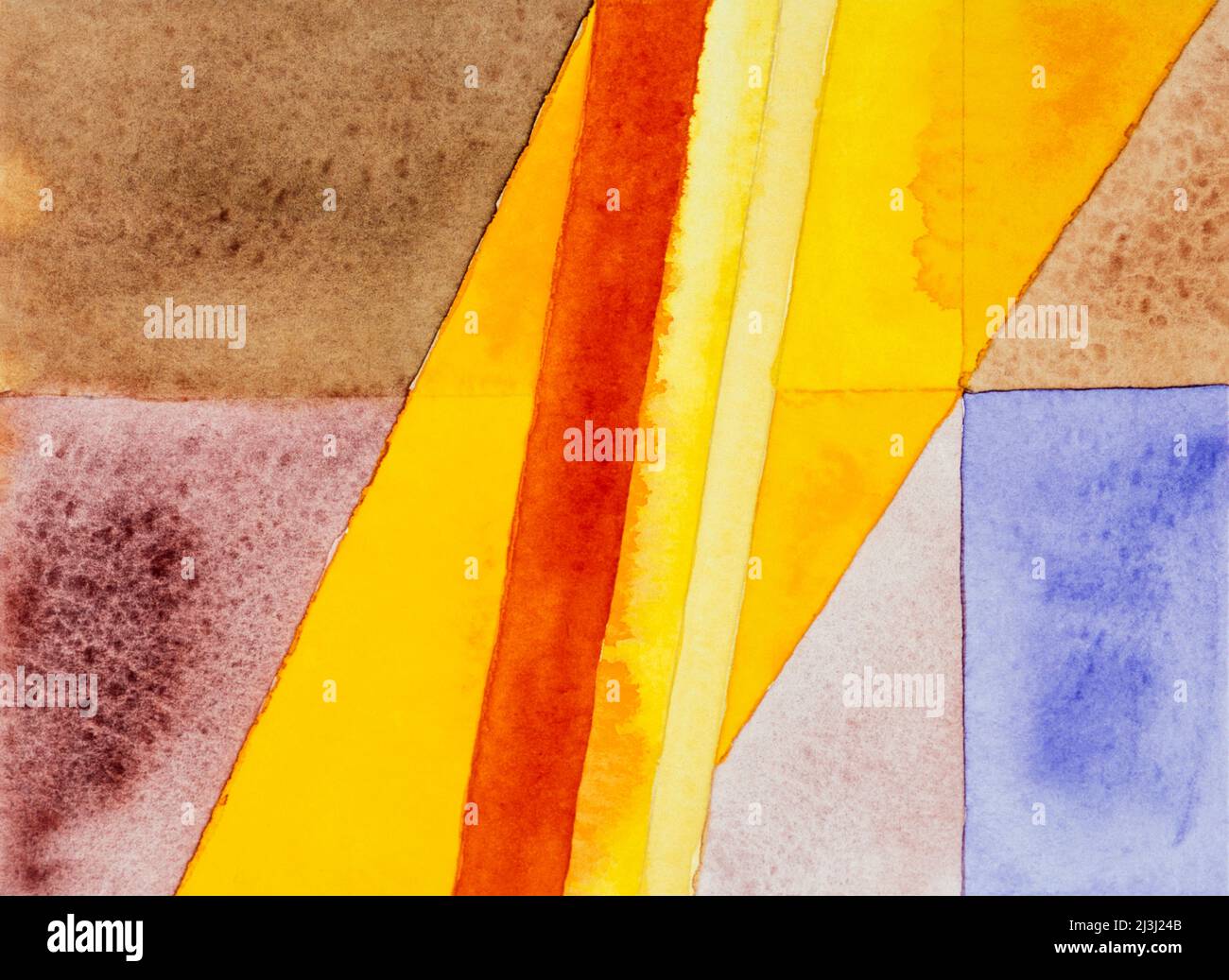 Aquarell von Heidrun Füssenhäuser Frühlingsfarben, Frühling, leere Felder ohne Pflanzen, Ackerland, weiche Farben, hell, gelb, Saison Stockfoto