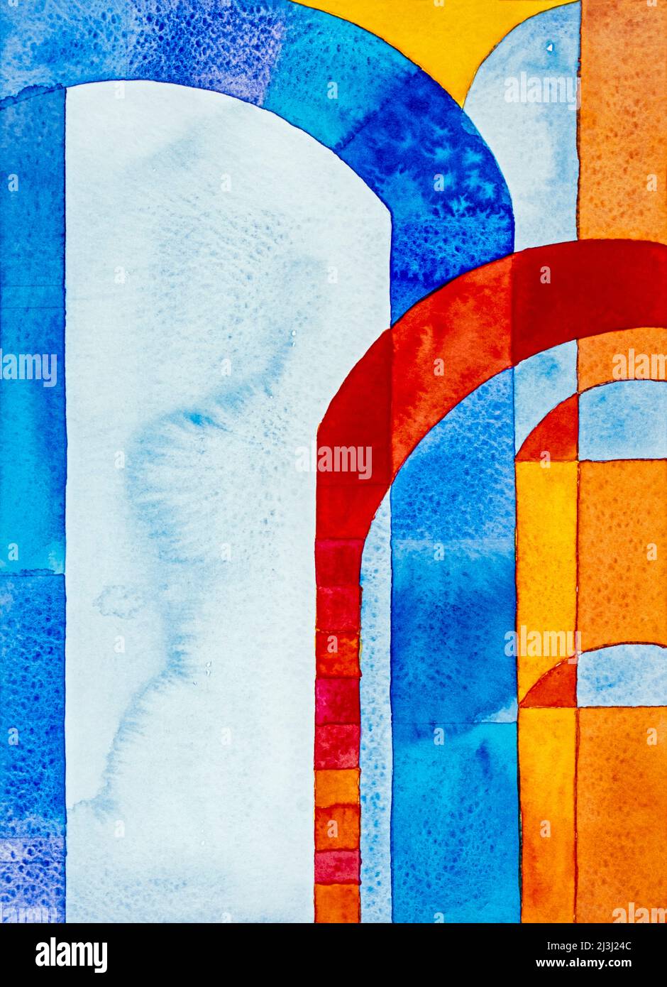 Aquarell von Heidrun Füssenhäuser Kreuzgang, Torbogen, Durchgang, Abendlicht Stockfoto