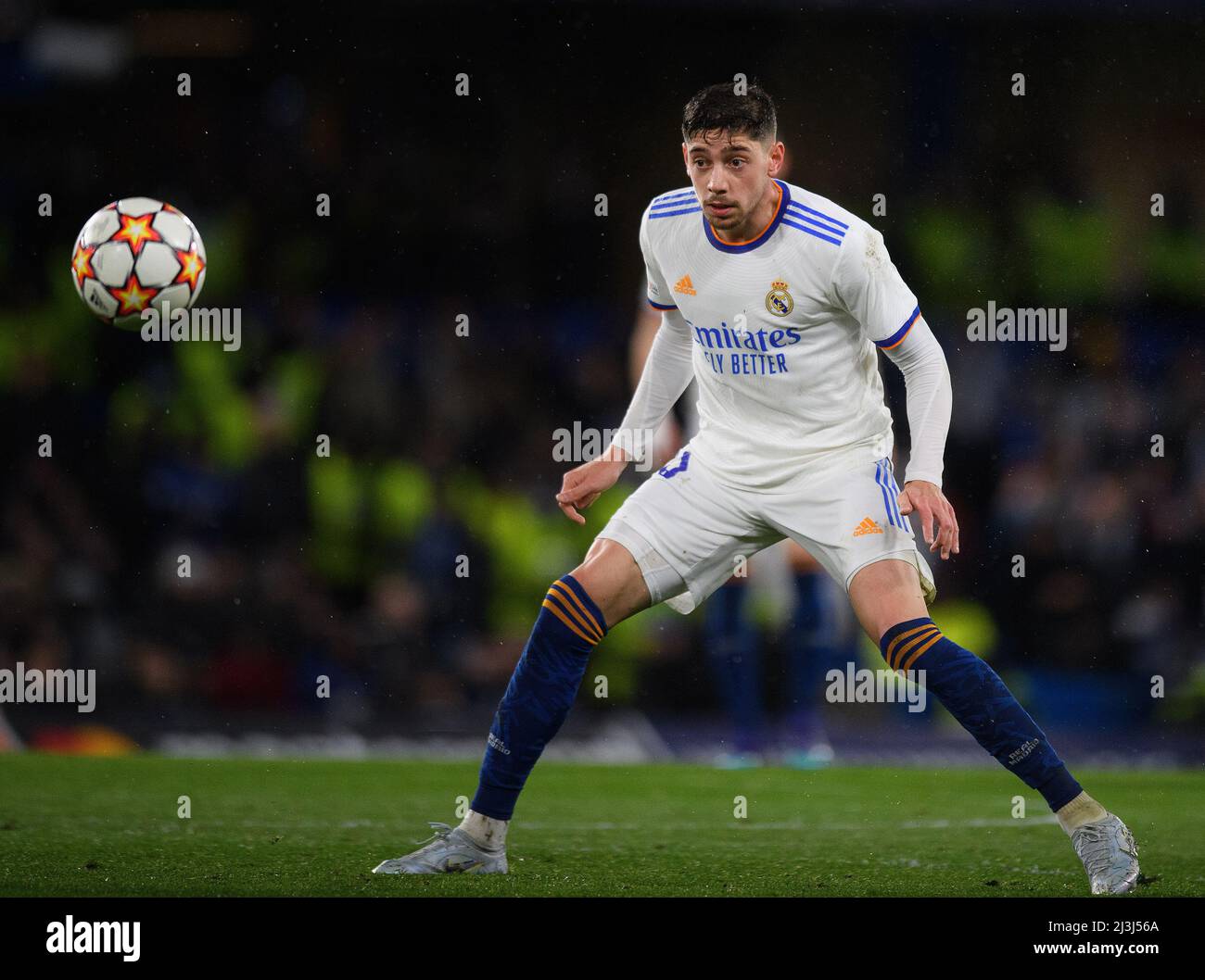 06. April 2022 - Chelsea gegen Real Madrid - UEFA Champions League - Viertelfinale - erste Etappe - Stamford Bridge Federico Valverde während des Champions-League-Spiels gegen Chelsea Bildnachweis : © Mark Pain / Alamy Live News Stockfoto
