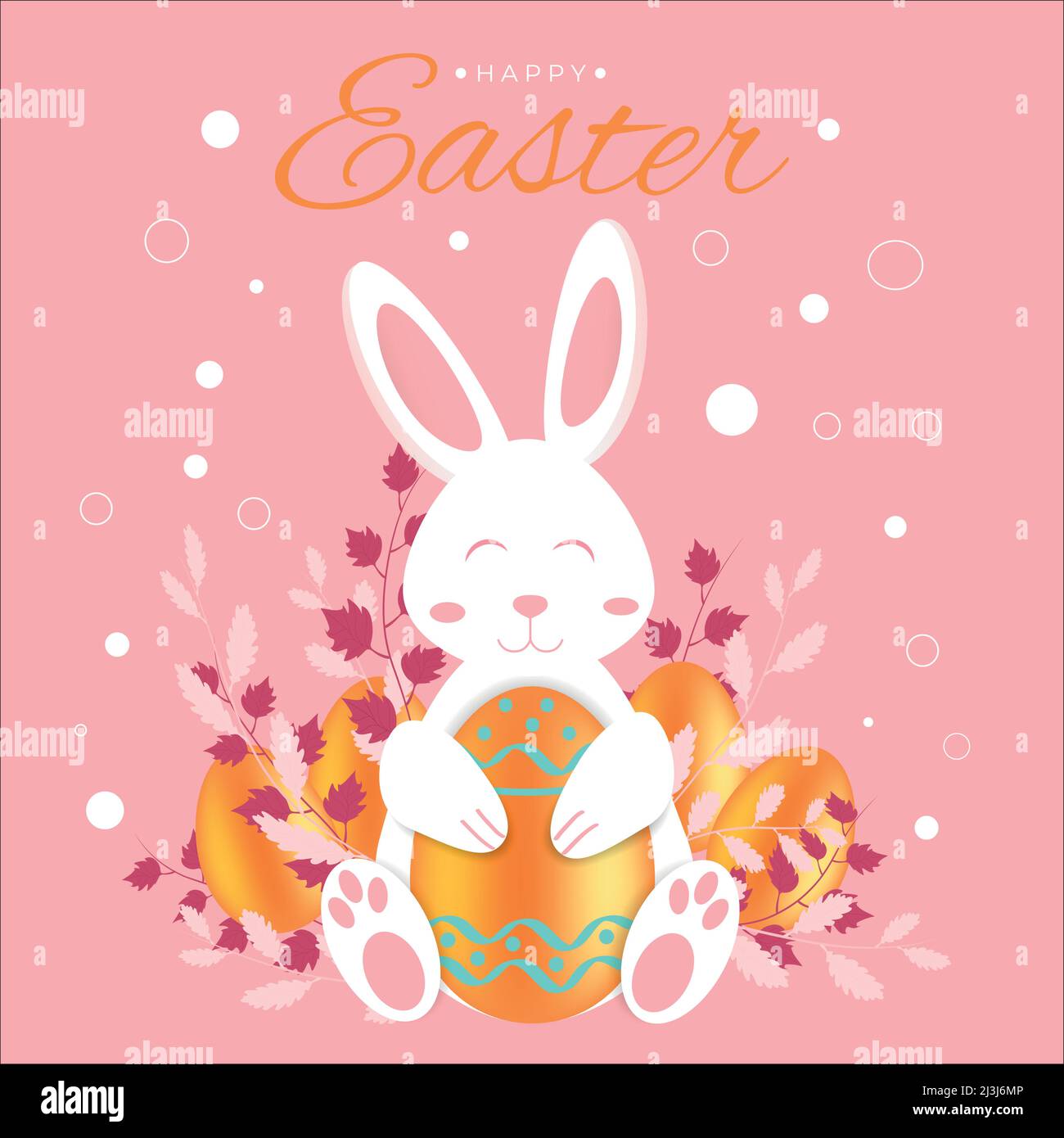 Grußkarte für Ostern. Zeichnung eines Hasen, der ein dekoriertes Osterei umarmt Stock Vektor
