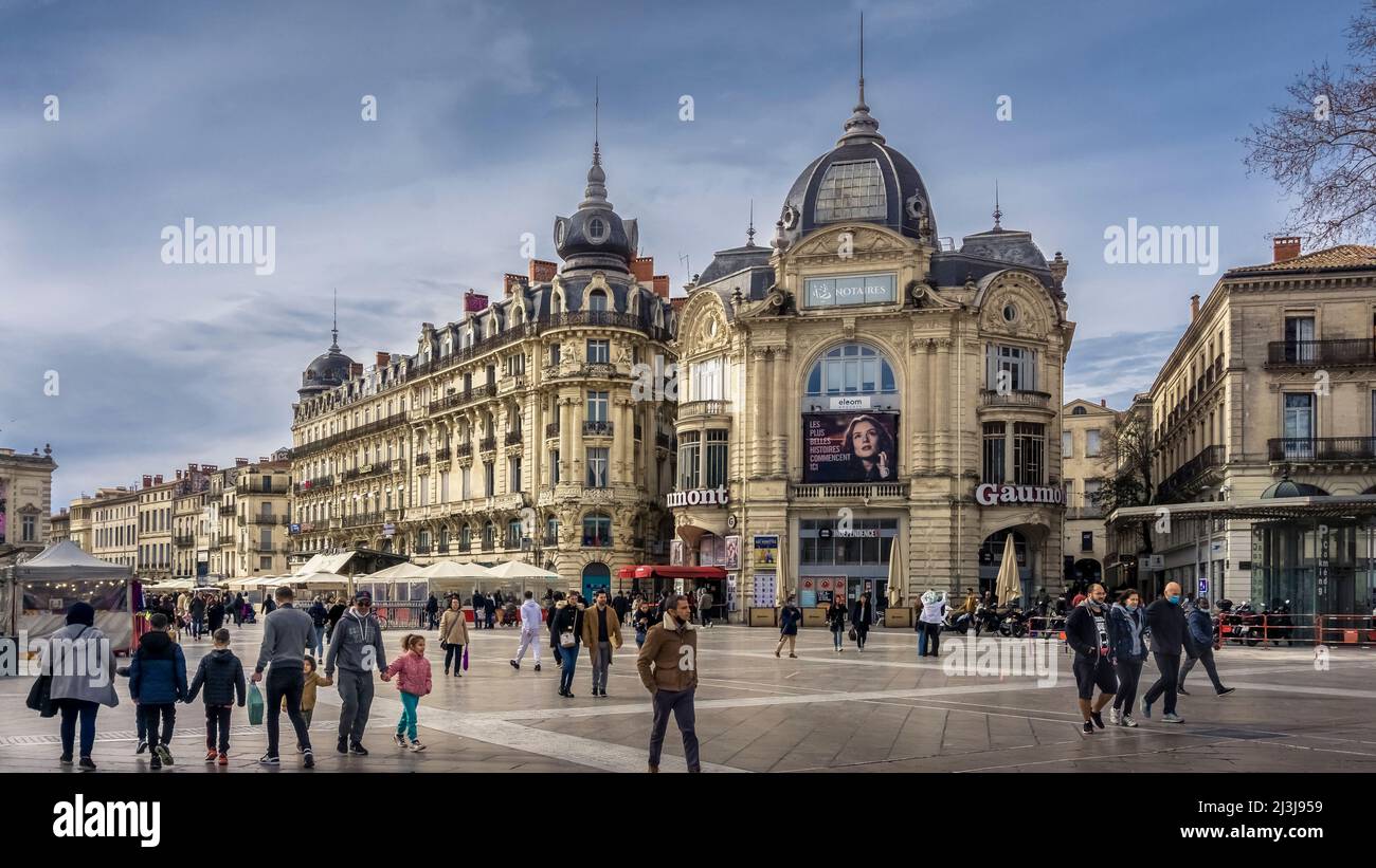 Place de la Comédie in Montpellier. Erbaut im 19. Jahrhundert. Stockfoto