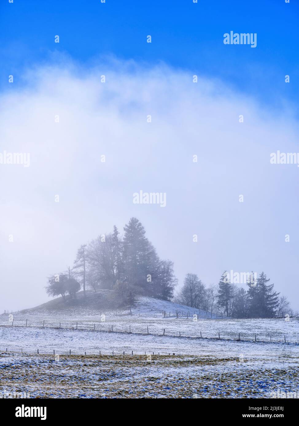 Wintermorgen im Fünfseenland, Gemeinde Pähl, Stockfoto