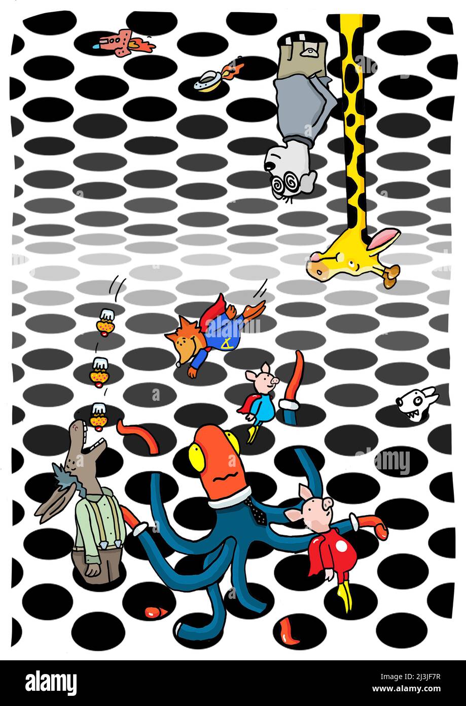 Karikatur über Pop Art und schwarze Löcher Stockfoto