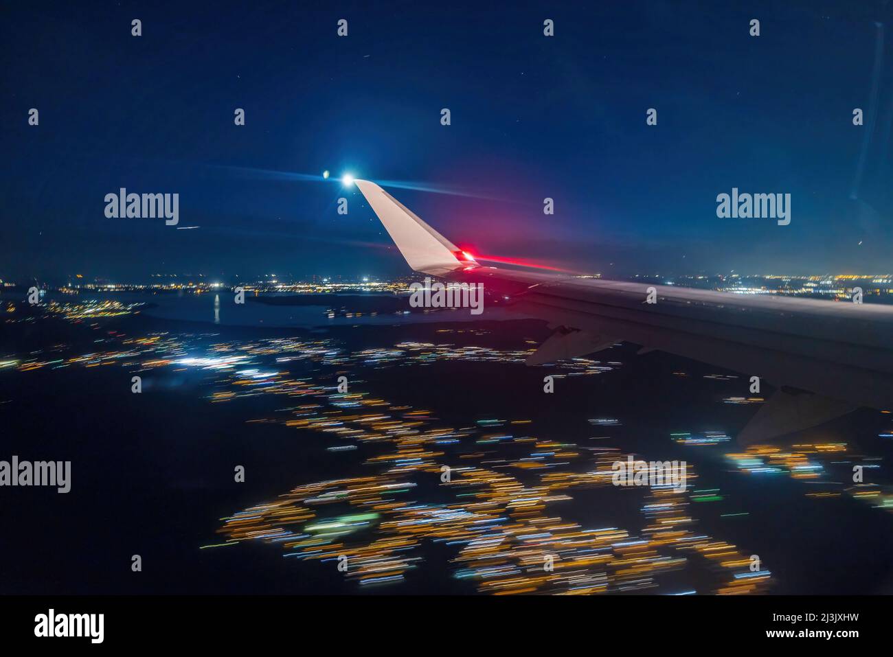 Nachtansicht des District of Columbia von einem Flugzeug aus Stockfoto