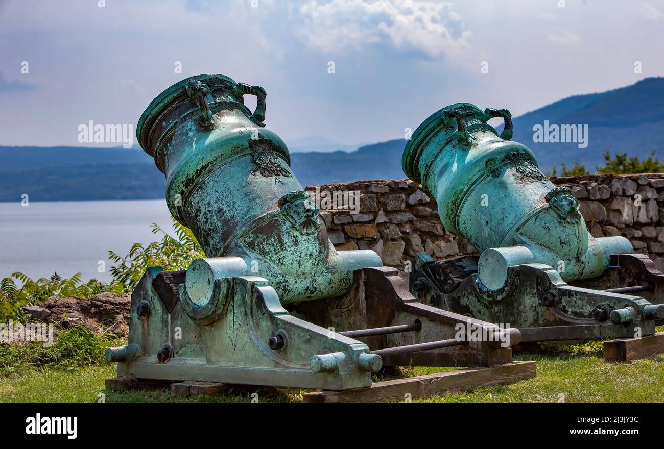 Black Powder Mortors, Fort Ticonderoga, New York Stockfoto