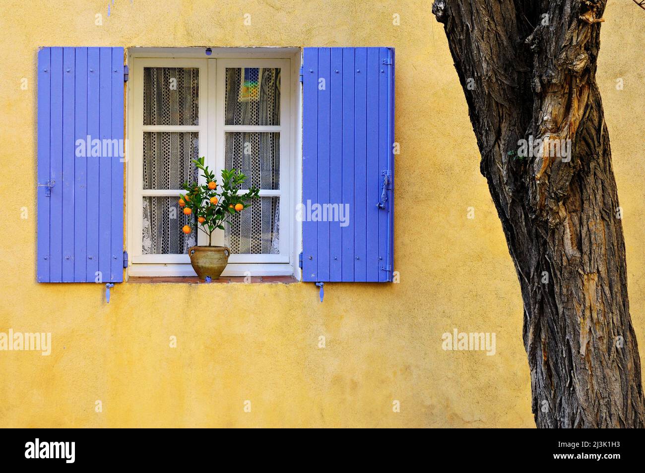 Fenster eines provenzalischen Hauses in Le Castellet, Var, Provence-Alpes-Côte d'Azur, Frankreich Stockfoto