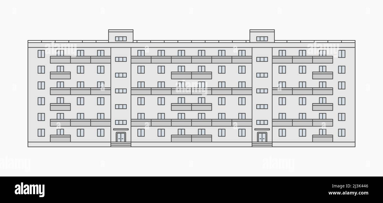 sowjetische Wohnung Gebäude Fassade Vektor flache Illustration Stock Vektor