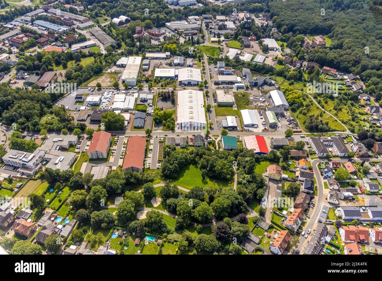 Luftaufnahme, Gewerbegebiet Felix-Wankel-Straße im Landkreis Heeren-Werve, Kamen, Ruhrgebiet, Nordrhein-Westfalen, Deutschland, DE, Europ Stockfoto