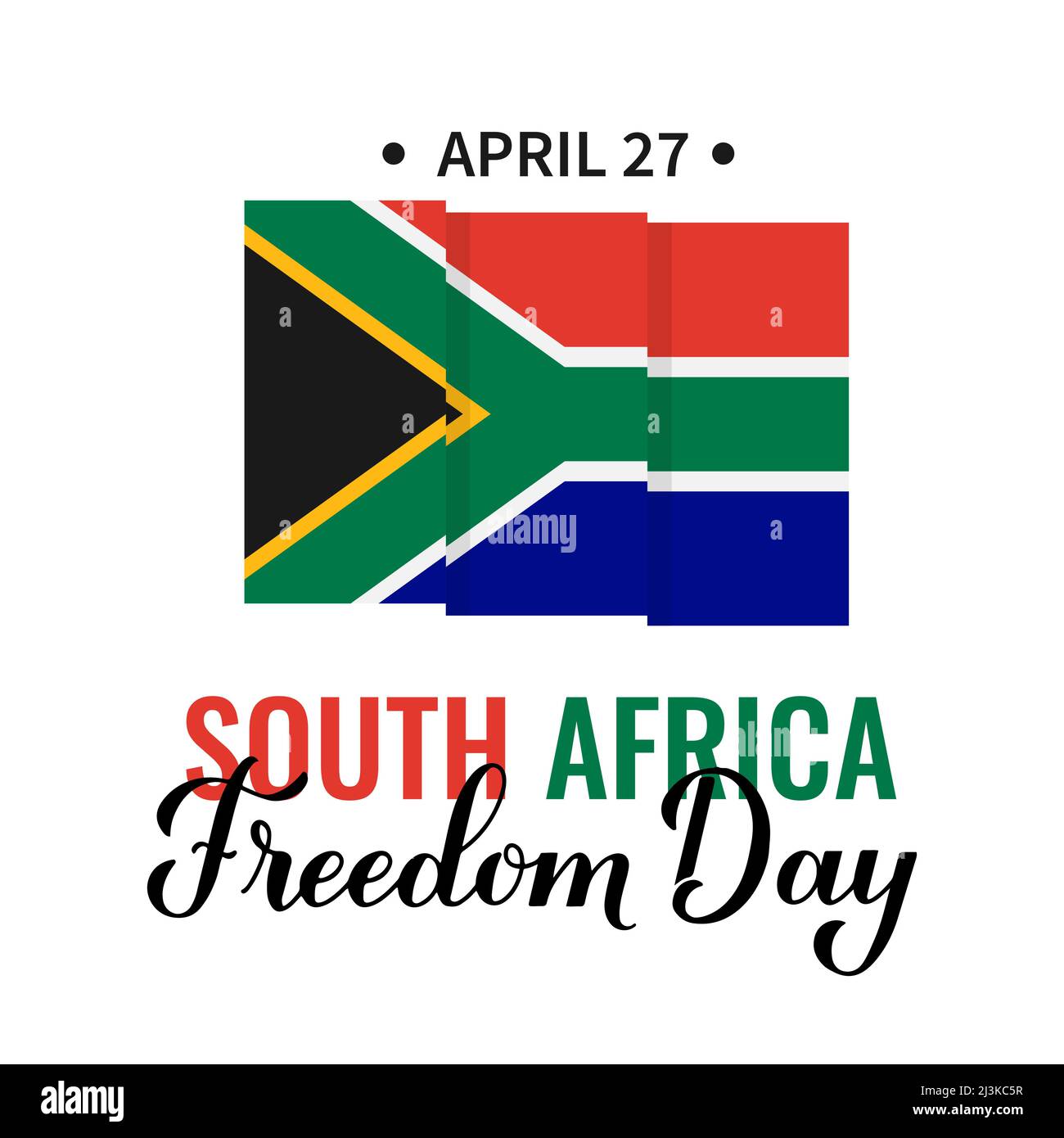 Südafrika Freedom Day mit Flagge isoliert auf weiß. Nationalfeiertag am 27. April. Vektorvorlage für Typografie Poster, Banner, Flyer, gr Stock Vektor