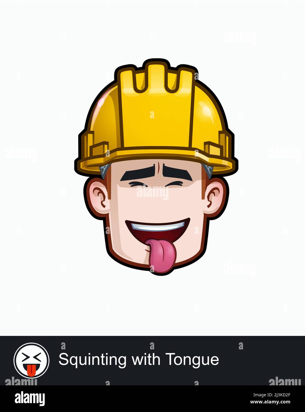Ikone eines Bauarbeiters Gesicht mit Schielen mit Zunge emotionaler Ausdruck. Alle Elemente übersichtlich auf gut beschriebenen Ebenen und Gruppen. Stock Vektor