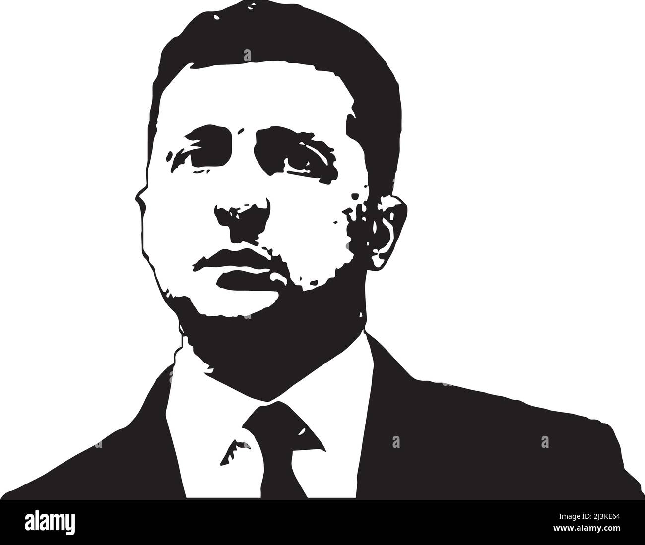 Ukrainischer Präsident wolodymyr zelensky schwarz-weiße Silhouette Stock Vektor