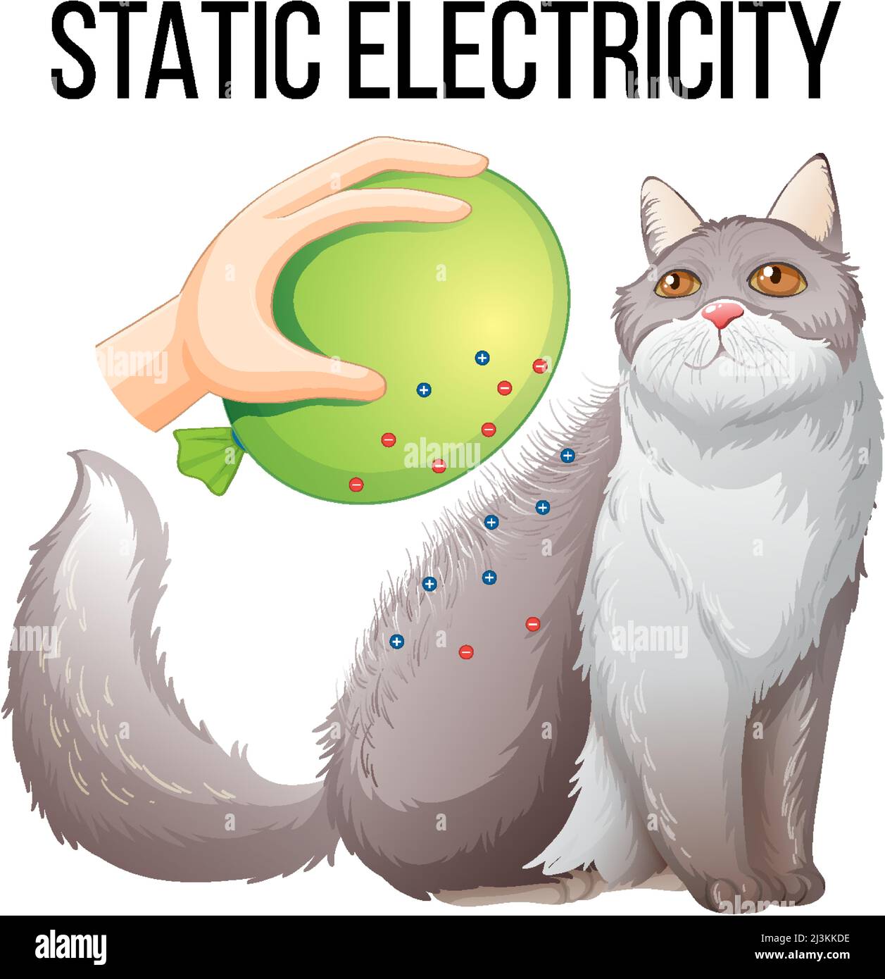 Statische Elektrizität Experiment mit Ballon und Katze Illustration Stock Vektor