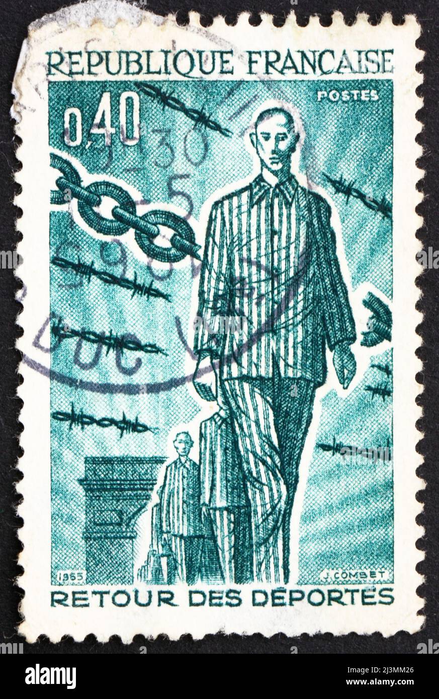 FRANKREICH - UM 1965: Eine in Frankreich gedruckte Briefmarke zeigt die Rückkehr der Deportierten, 1945., 20.. Jahrestag der Rückkehr der während des Zweiten Weltkriegs deportierten Personen, CIR Stockfoto