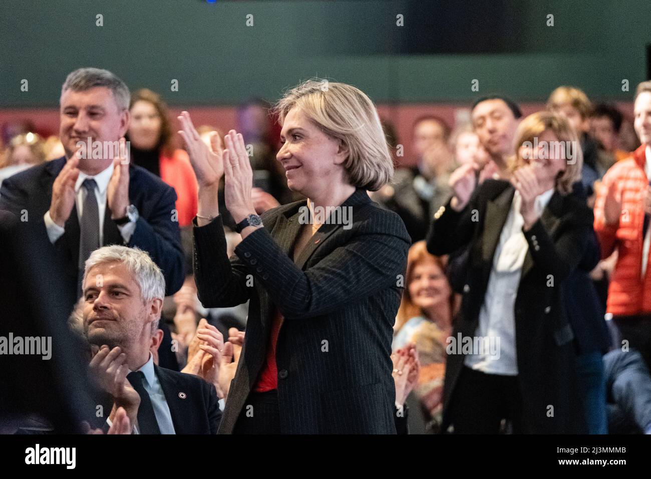 Lyon (Frankreich), 7. April 2022. Letztes Treffen von Valérie Pécresse vor der ersten Runde der Präsidentschaftswahlen. Stockfoto