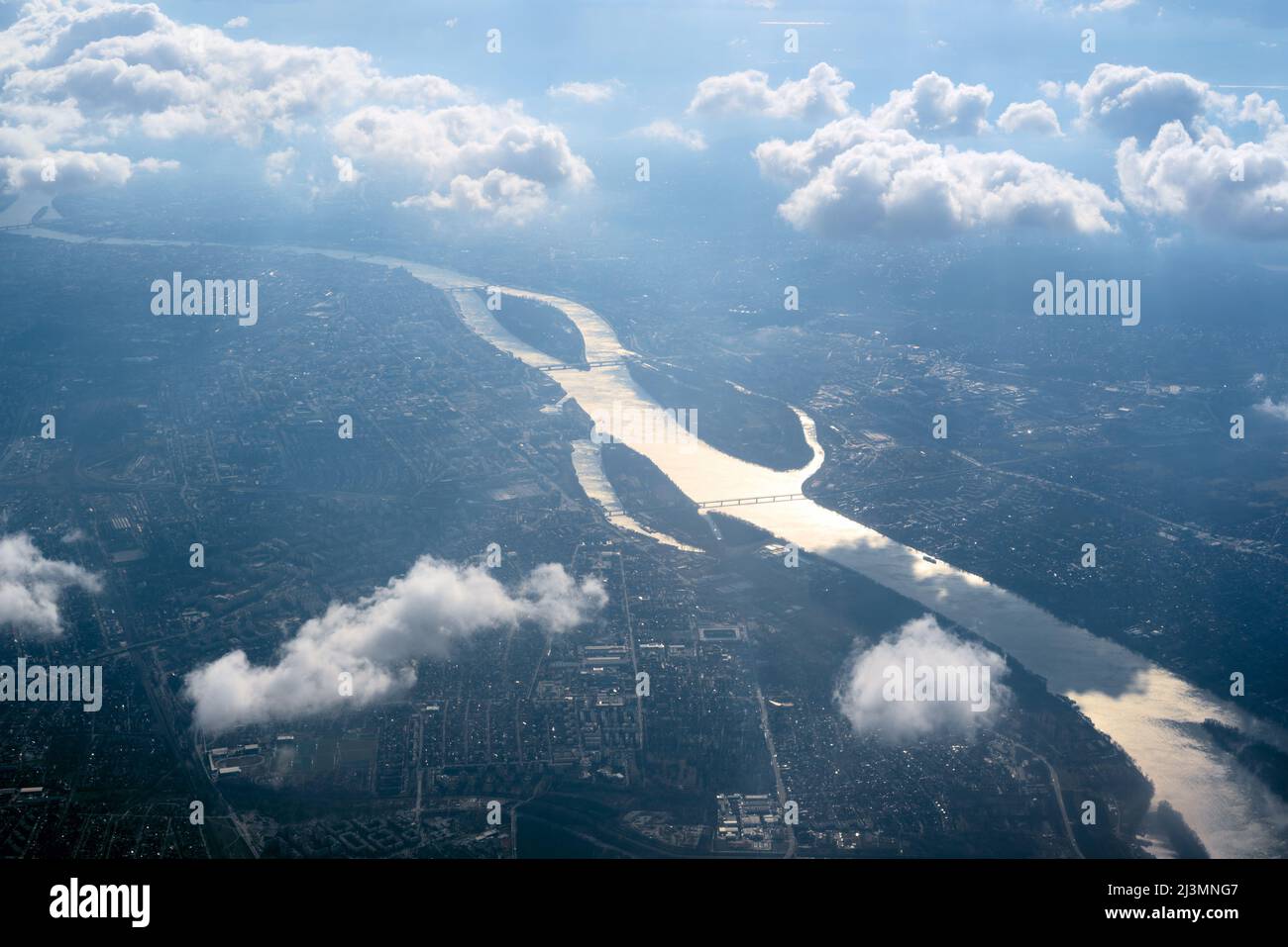 Luftaufnahme der Donau im Budapester Gebiet Stockfoto