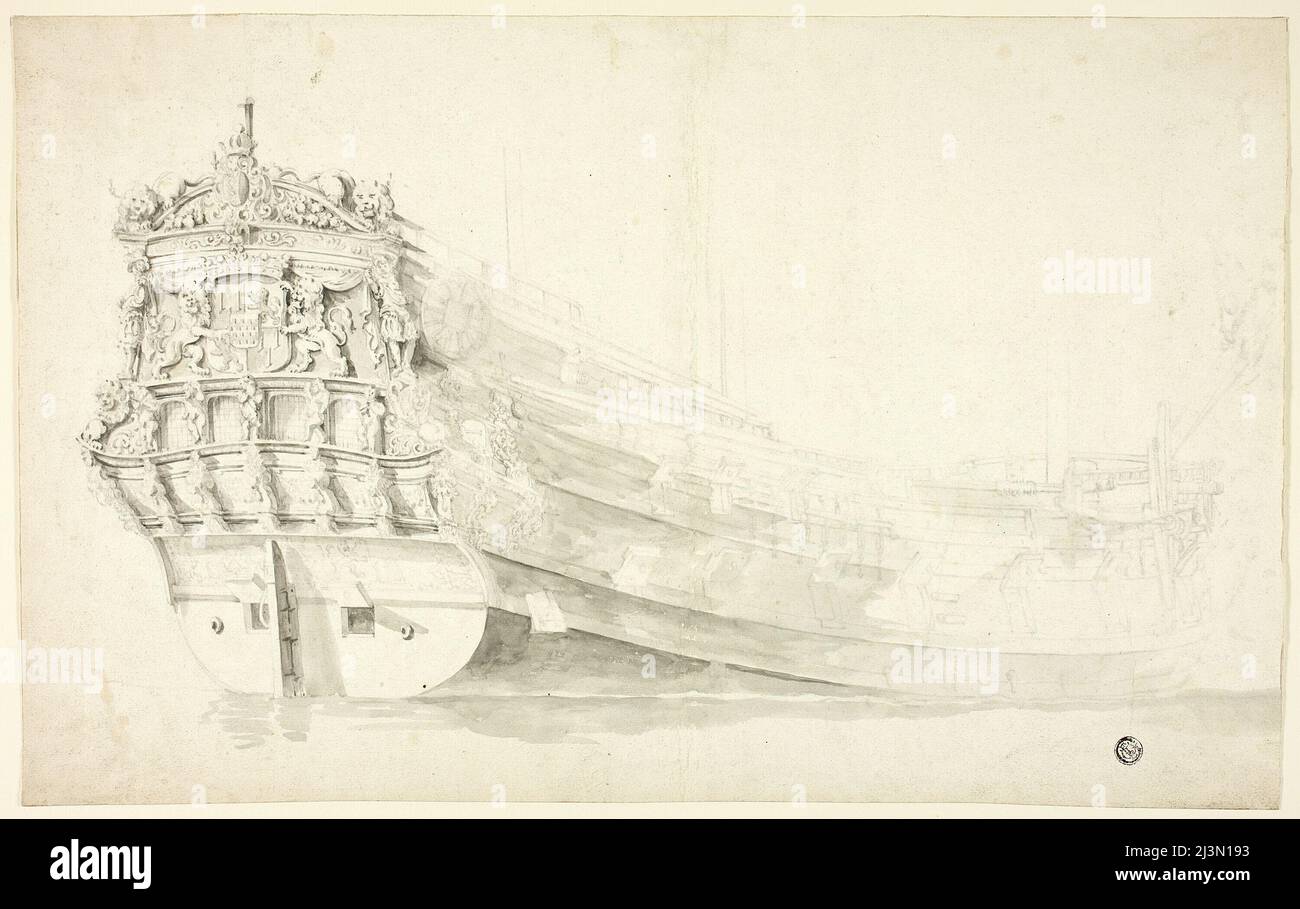 Dutch Ship mit Ornamental prow vom Starboard Quarter aus gesehen, n.d. Stockfoto