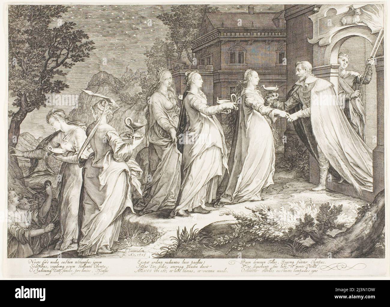 Platte vier, von fünf Weisen und fünf törichten Jungfrauen, 1606. Stockfoto