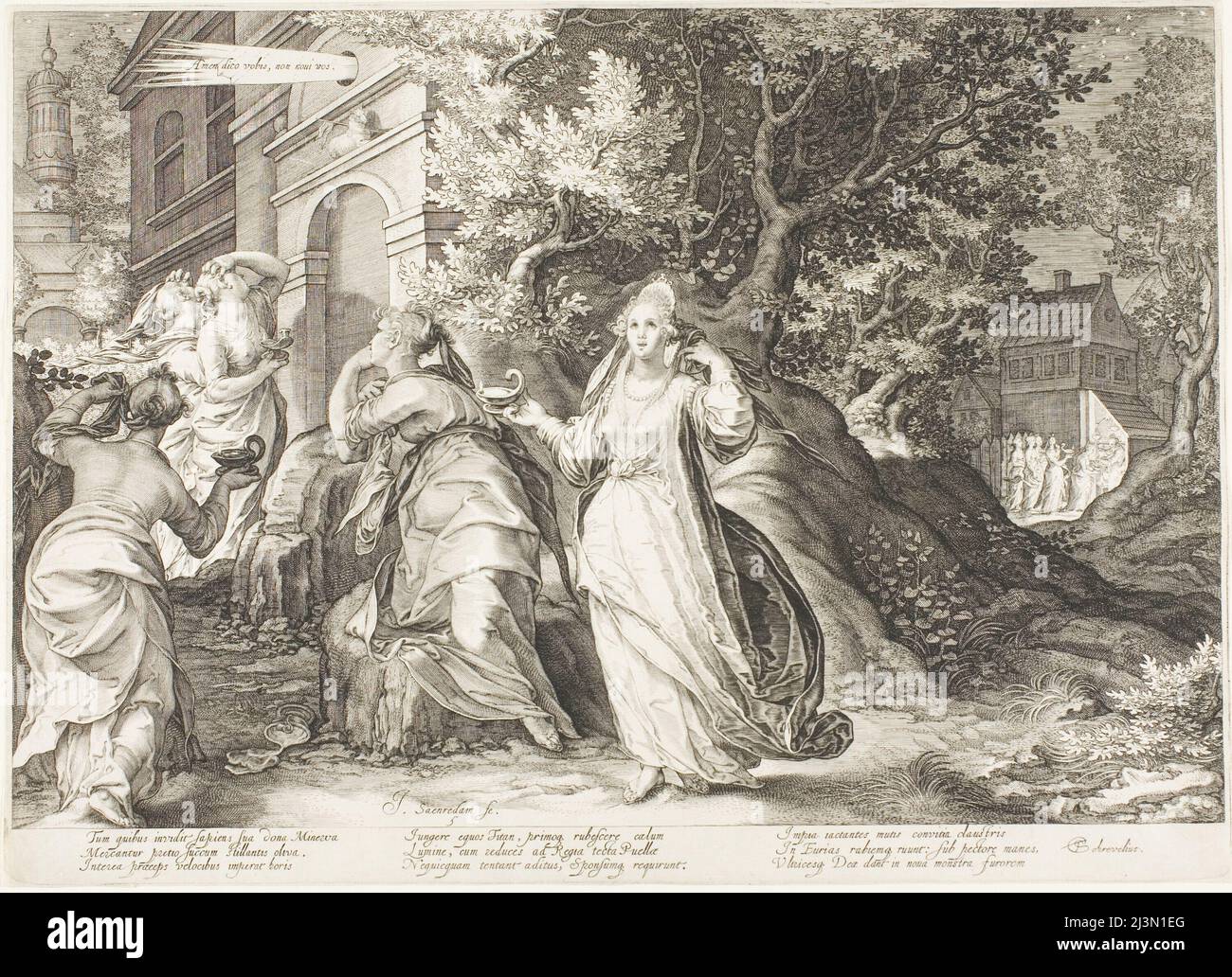 Platte fünf, von fünf Weisen und fünf törichten Jungfrauen, 1606. Stockfoto