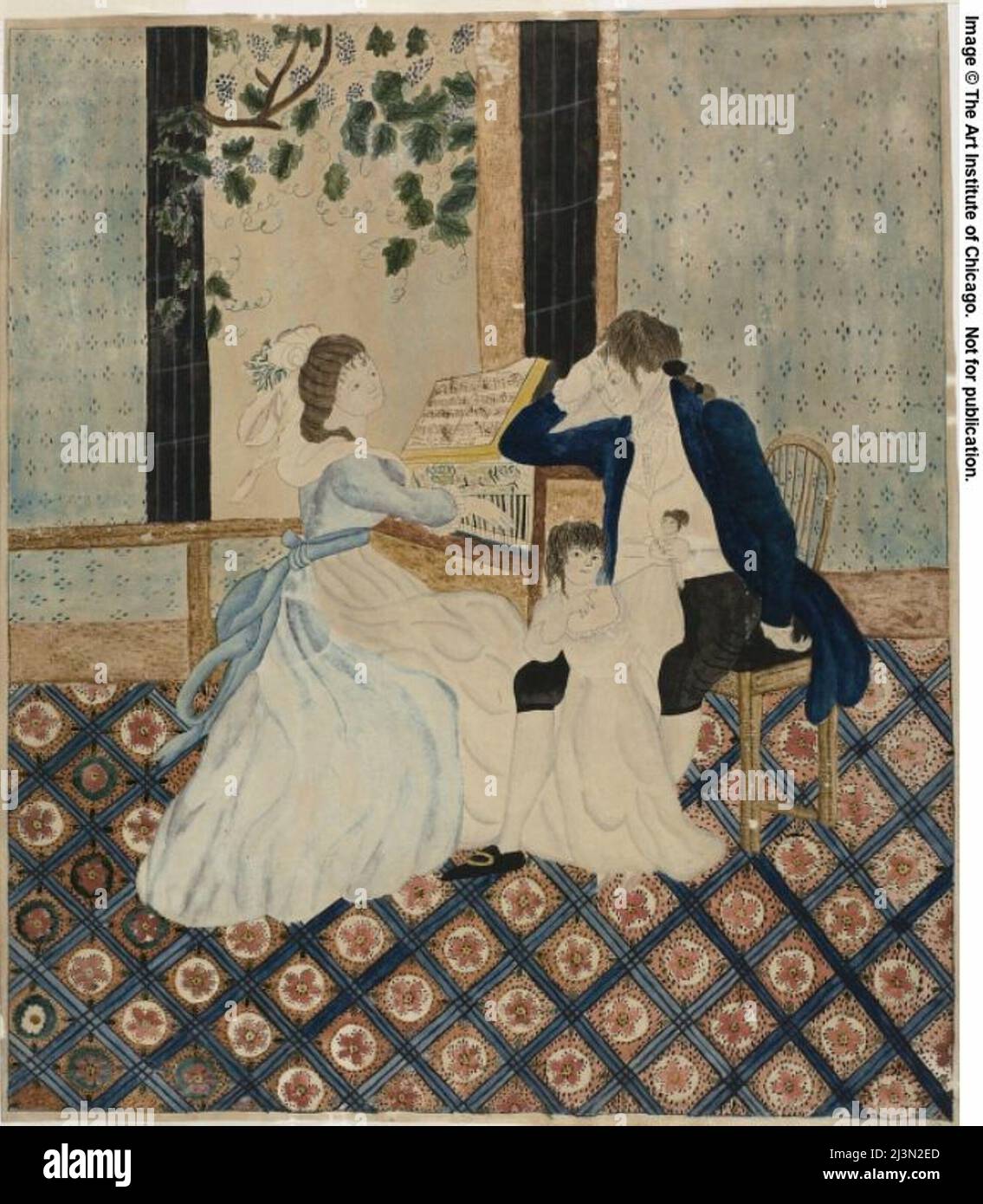 Familiengruppe am Klavier, ca. 1820. Stockfoto