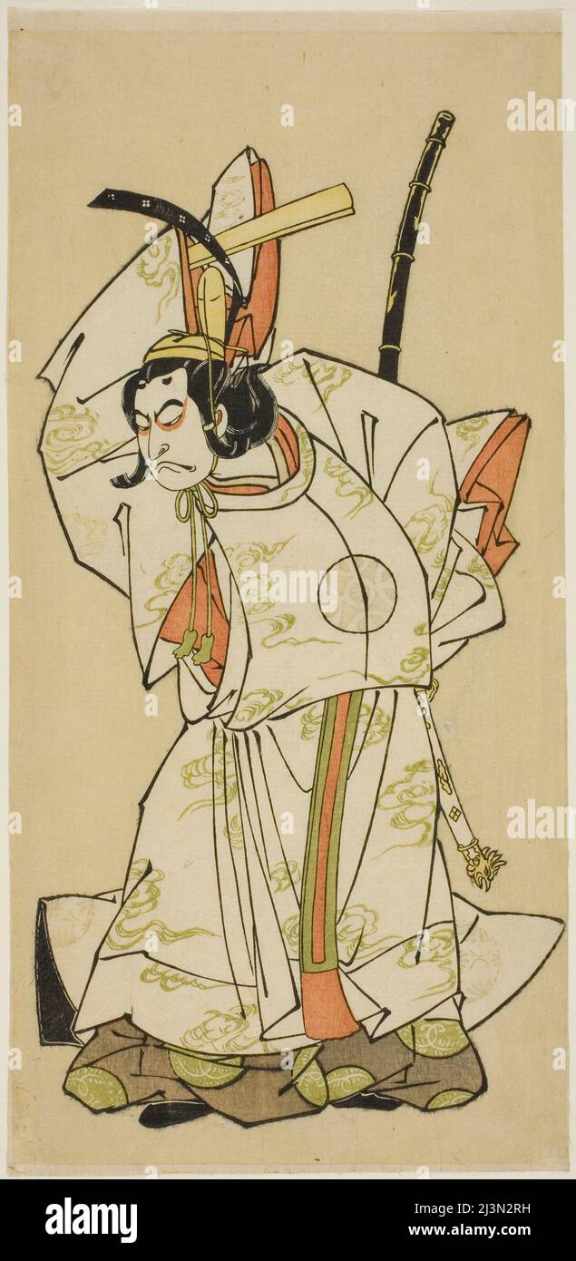 Der Schauspieler Nakamura Nakazo I als Prinz Koreakira (?) Im Theaterstück Gohiiki Kanjincho, aufgeführt am Nakamura Theater im elften Monat, 1773, Japan, c. 1773. Stockfoto