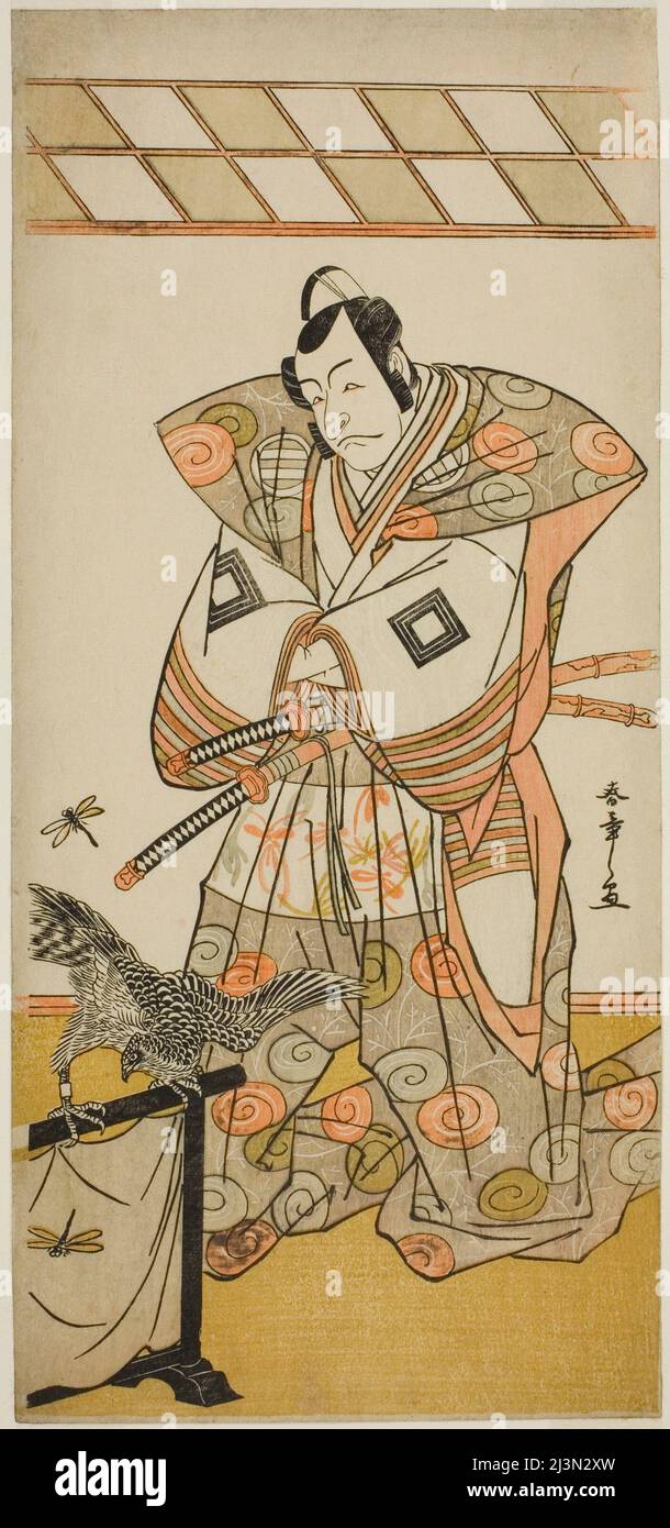 Der Schauspieler Ichikawa Danjuro V als Ashikaga Takauji im Theaterstück Kaeribana Eiyu Taiheiki, aufgeführt am Nakamura Theater im elften Monat, 1779, Japan, c. 1779. Stockfoto