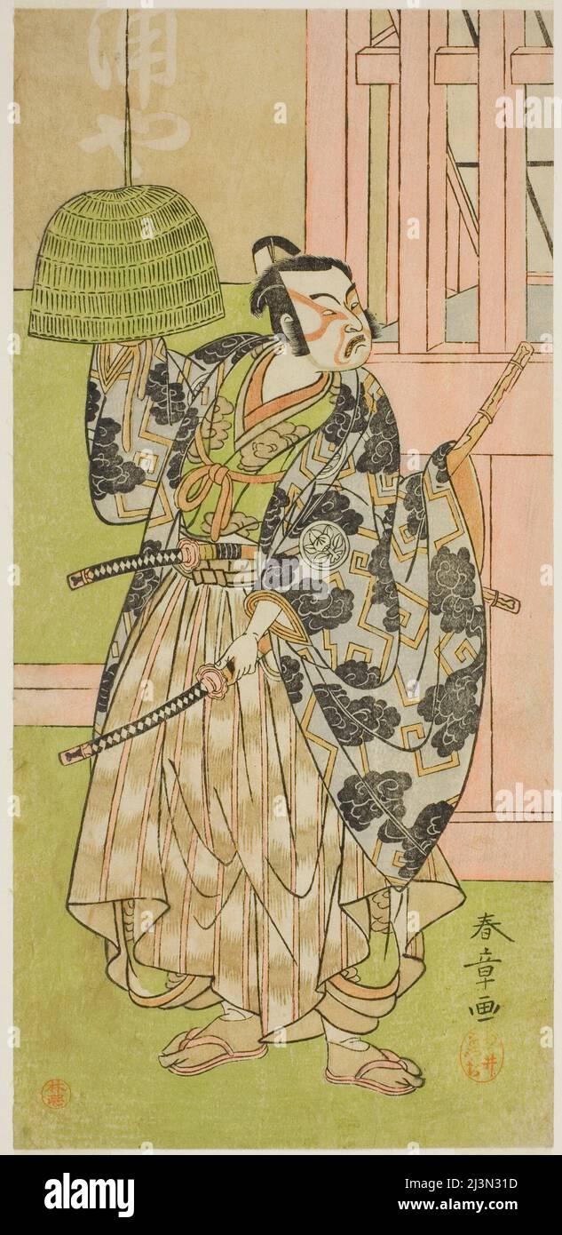 Der Schauspieler Ichimura Uzaemon IX als Fuwa Banzaemon im Theaterstück Keisei Nagoya Obi, aufgeführt am Ichimura Theater im achten Monat, 1771, Japan, c. 1771. Stockfoto