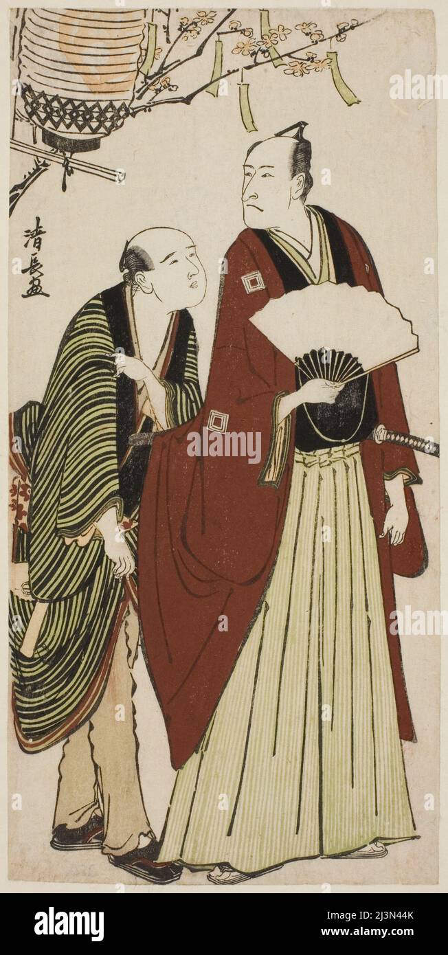 Der Schauspieler Ichikawa Danjuro V und sein Begleiter, aus einer unbetitelten Serie von Drucken, die Schauspieler im Privatleben zeigen, c.. 1783. Stockfoto