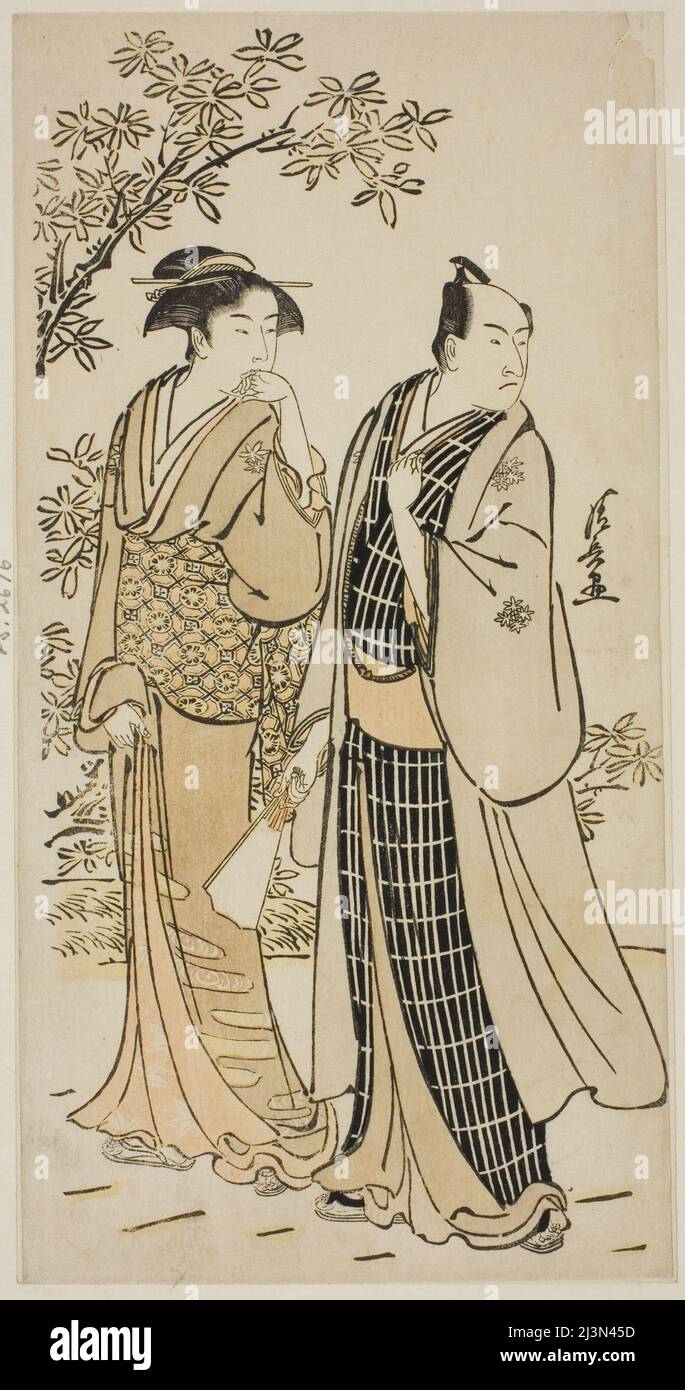 Der Schauspieler Ichikawa Monnosuke II und seine Frau, aus einer unbetitelten Serie von Drucken, die Schauspieler im Privatleben zeigen, c.. 1783. Stockfoto