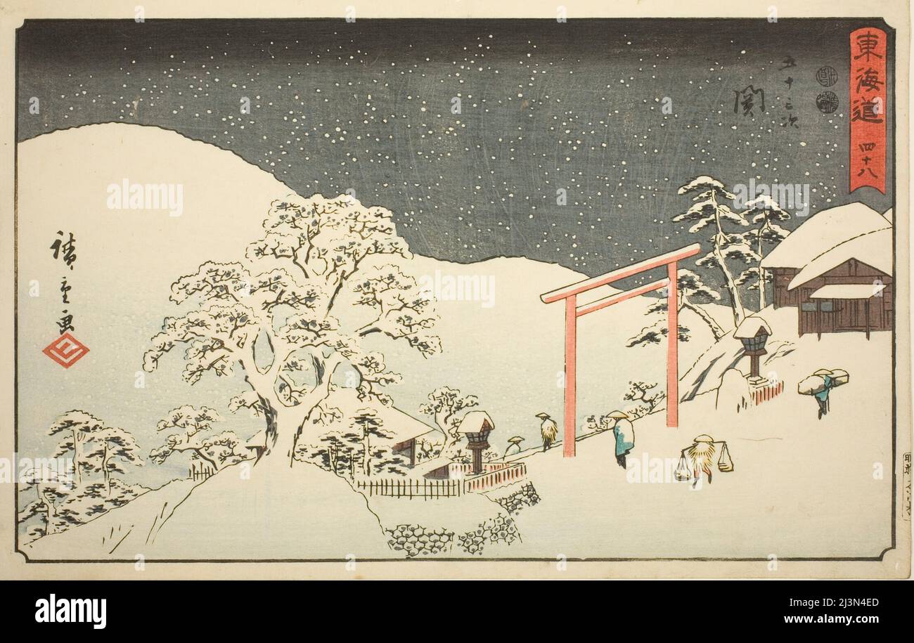 Seki-Nr. 48, aus der Serie "53 Stationen des Tokaido (Tokaido gojusan tsugi)", auch bekannt als Reisho Tokaido, c. 1847/52. Stockfoto